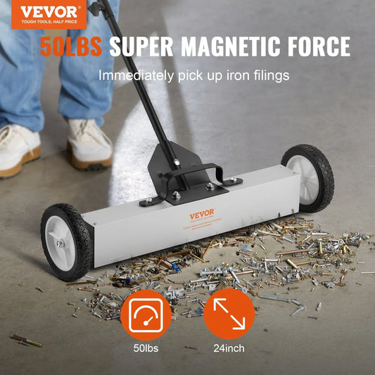 VEVOR 22.6 kg Rolling Magnetic Sweeper with Wheels, Push-Type Magnetic Pick Up Sweeper, Large Magnet Pickup Lawn Sweeper with Telescoping Handle, Easy Cleanup of Workshop Garage Yard - Mekamart Australia