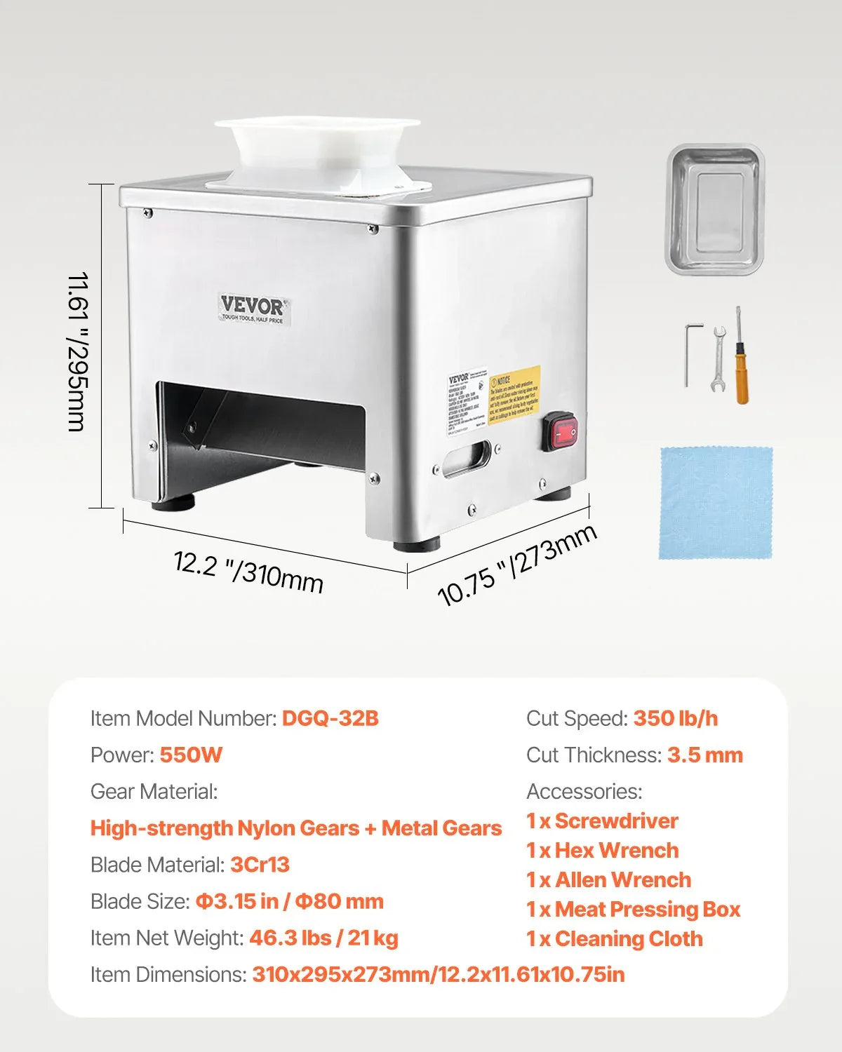 VEVOR Electric Meat Cutter Machine 550W Commercial Meat Slicer Cutting Machine - Mekamart Australia