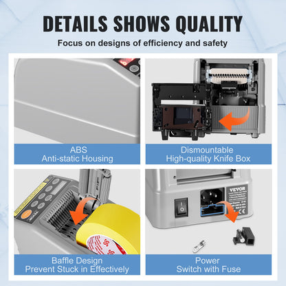 Automatic Tape Dispenser, Self-Adhesive Electric Tape Cutter, 25 W Packaging Machine, Tape Cutter, 6-60 mm Tape Width, Electric Tape Cutter Packaging Machine