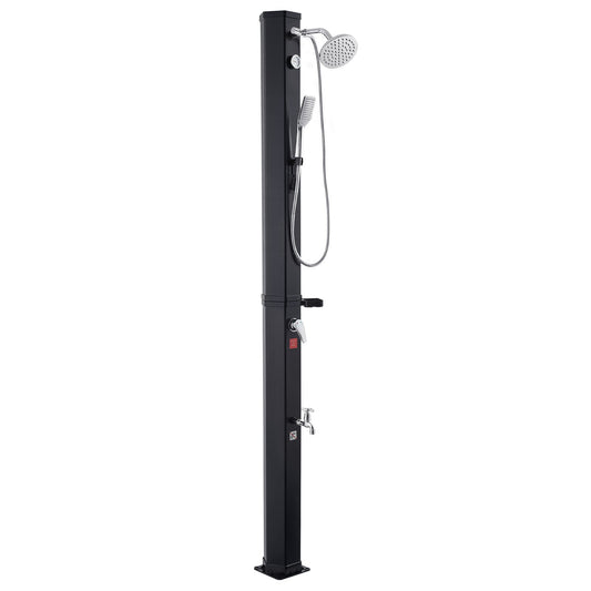 40L Solar Heated Shower, 205cm Showerhead Height Outdoor Shower, with Handheld & Foot Faucet, Hot & Cold Water Adjustment, Freestanding for Backyard Poolside Beach Pool, Black