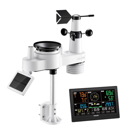7-in-1 Wireless Weather Station, 190.5 mm VA Display, Solar Powered Outdoor Sensor, Rain Gauge, Indoor Outdoor for Weather Forecast, Temperature, Humidity, Wind Speed and Direction (No WiFi)