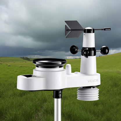 5-in-1 Wireless Weather Station, 190.5 mm VA Display, Solar Powered Outdoor Sensor, Rain Gauge, Indoor Outdoor for Weather Forecast, Temperature, Humidity, Wind Speed and Direction (No WiFi)