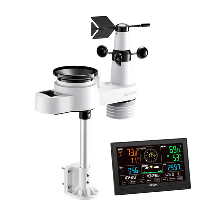 5-in-1 Wireless Weather Station, 190.5 mm VA Display, Solar Powered Outdoor Sensor, Rain Gauge, Indoor Outdoor for Weather Forecast, Temperature, Humidity, Wind Speed and Direction (No WiFi)
