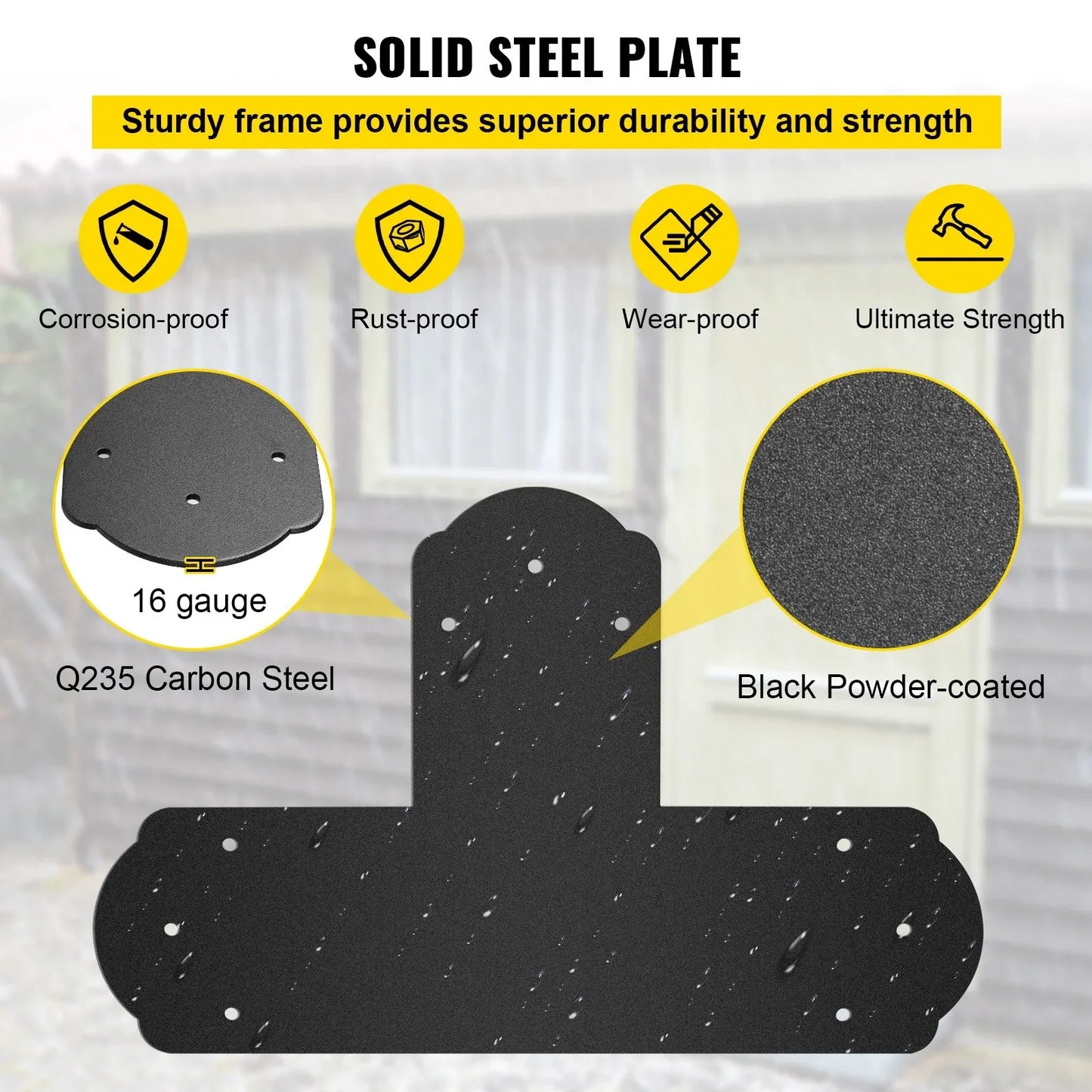 VEVOR Black T Mending Plate T-shape 8 PCs 6" Flat Connector Post to Beam Bracket - Mekamart Australia