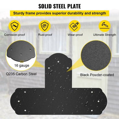 VEVOR Black T Mending Plate T-shape 8 PCs 6" Flat Connector Post to Beam Bracket - Mekamart Australia