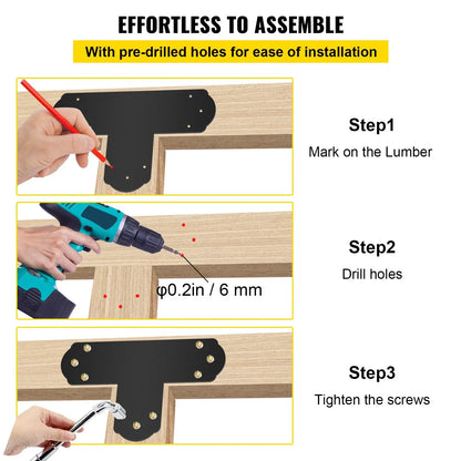 VEVOR Black T Mending Plate T-shape 8 PCs 6" Flat Connector Post to Beam Bracket - Mekamart Australia