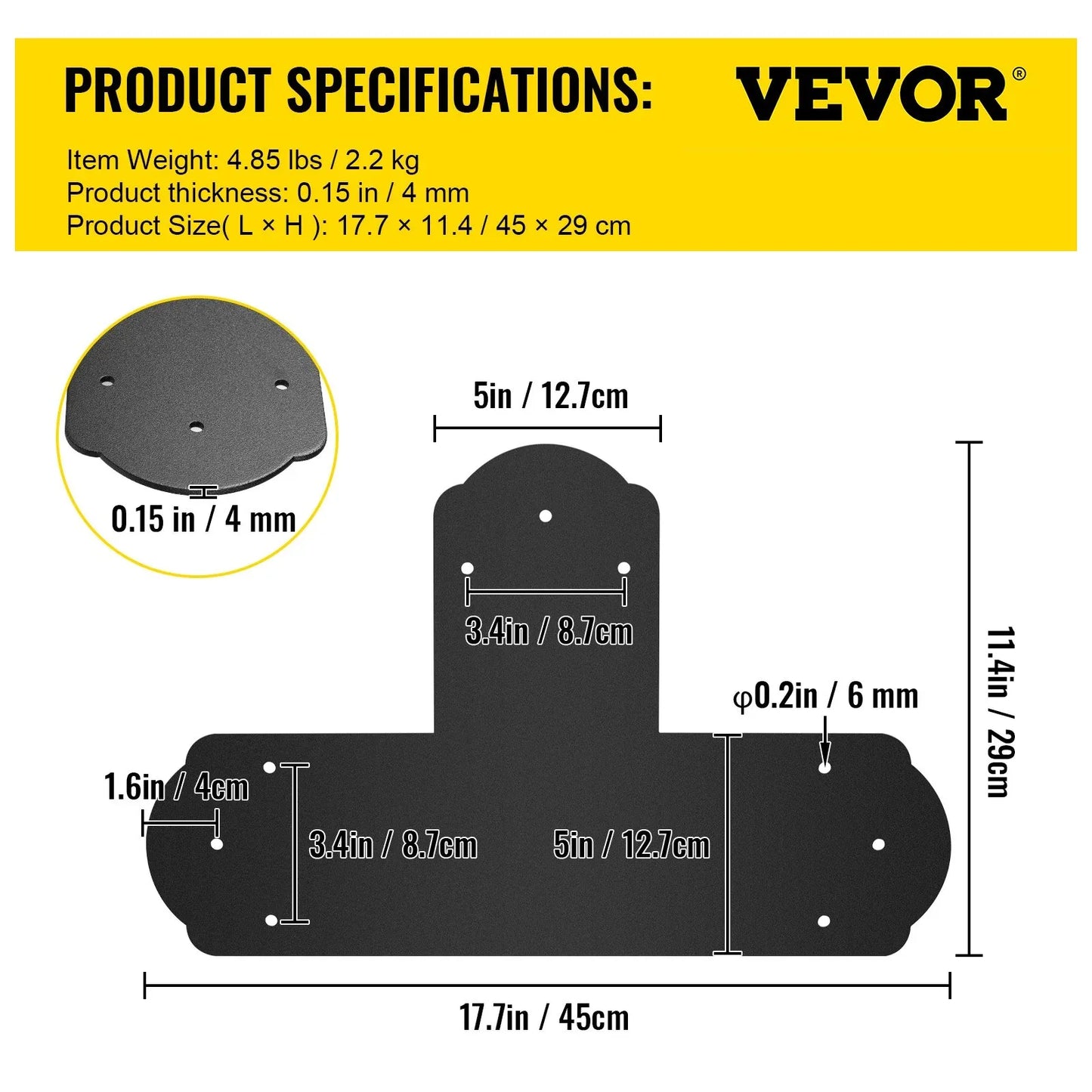 VEVOR Black T Mending Plate T-shape 8 PCs 6" Flat Connector Post to Beam Bracket - Mekamart Australia