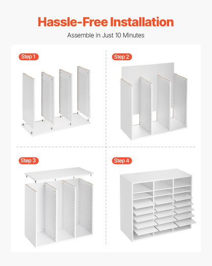 Literature Organizer, 24 Compartments Office Mailbox with Adjustable Shelves, Wooden Mailbox Sorter Medium Density Fiberboard Office Home Classroom Storage for Files, Documents, Papers, White