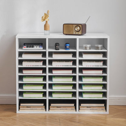 Literature Organizer, 24 Compartments Office Mailbox with Adjustable Shelves, Wooden Mailbox Sorter Medium Density Fiberboard Office Home Classroom Storage for Files, Documents, Papers, White
