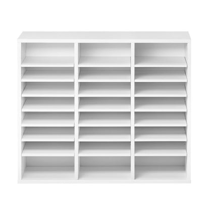 Literature Organizer, 24 Compartments Office Mailbox with Adjustable Shelves, Wooden Mailbox Sorter Medium Density Fiberboard Office Home Classroom Storage for Files, Documents, Papers, White