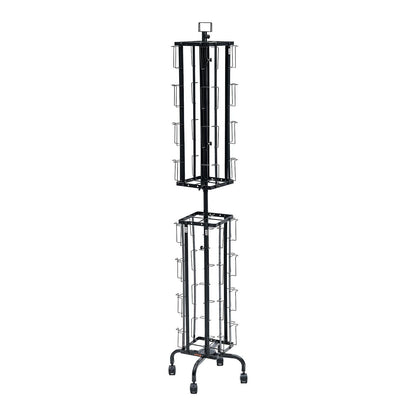 Greeting Cards Display Rack, 32 Pockets Rotating Postcard Brochure Display Stand, 360° Spinning Card Display Rack with Sign Holder & 4 Wheels (2 Lockable) for Exhibitions Office Trade Show