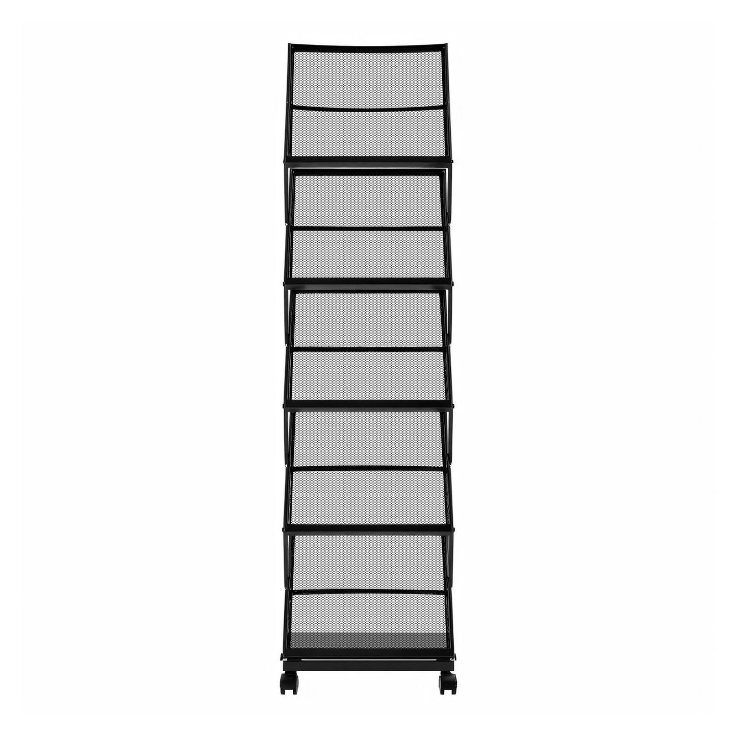 Brochure Display Rack, Foldable 5 Pockets Magazine Literature Display Stand, Movable Floor Standing Magazine Rack with Wheels, Metal Newspaper Catalog Holders for Shop Exhibitions Office Show