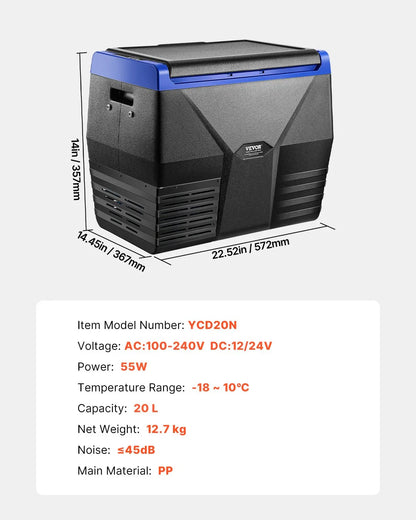 VEVOR Portable Car Refrigerator Freezer Compressor 20L Single Zone for Car Home - Mekamart Australia