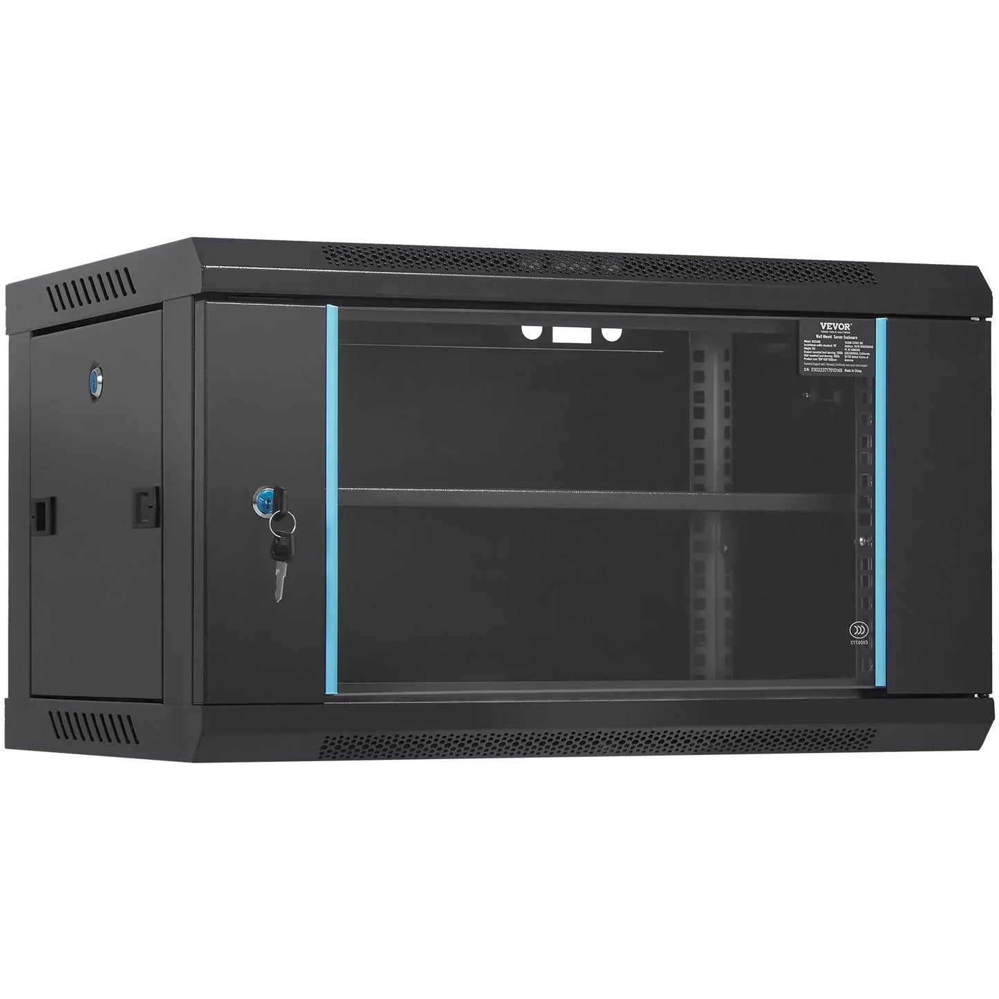 VEVOR 6U Wall Mount Network Server Cabinet, 15.5'' Deep, Server Rack Cabinet Enclosure, 200 lbs Max. Ground-mounted Load Capacity, with Locking Glass Door Side Panels, for IT Equipment, A/V Devices - Mekamart Australia