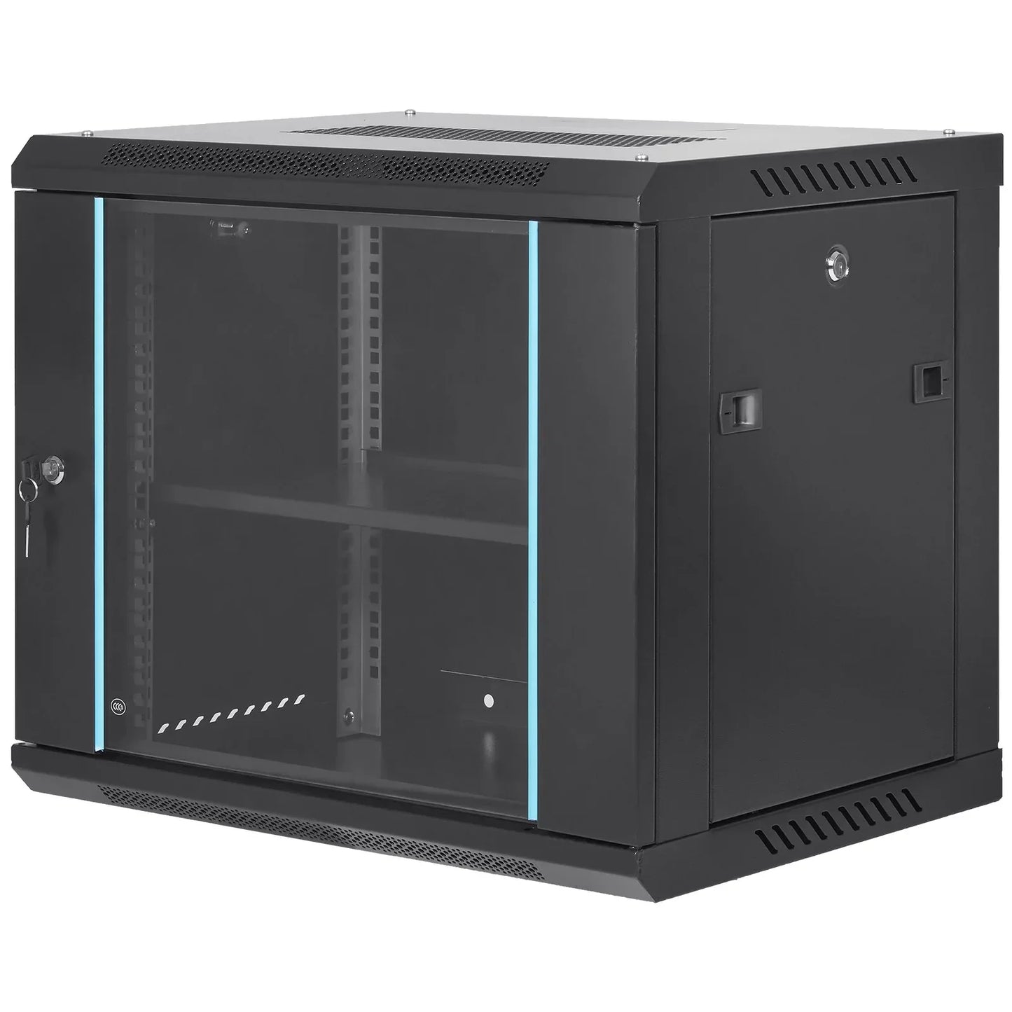 VEVOR 9U Wall Mount Network Server Cabinet, 39.37 cm Deep, Server Rack Cabinet Enclosure, 90.7 kg Max. Ground-mounted Load Capacity, with Locking Glass Door Side Panels, for IT Equipment, A/V Devices - Mekamart Australia