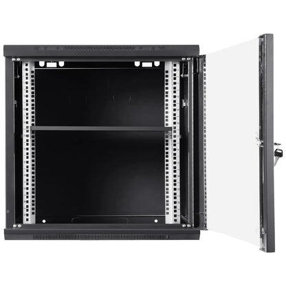 VEVOR 9U Wall Mount Network Server Cabinet, 39.37 cm Deep, Server Rack Cabinet Enclosure, 90.7 kg Max. Ground-mounted Load Capacity, with Locking Glass Door Side Panels, for IT Equipment, A/V Devices - Mekamart Australia