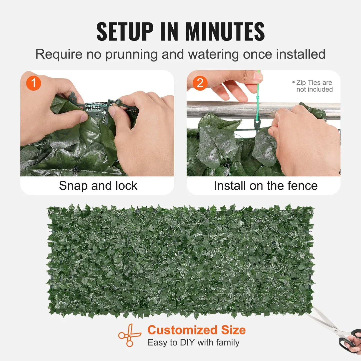 VEVOR Ivy Privacy Fence, 990 x 2490 mm Artificial Green Wall Screen, Greenery Ivy Fence with Mesh Cloth Backing and Strengthened Joint, Faux Hedges Vine Leaf Decoration for Outdoor Garden, Yard - Mekamart Australia