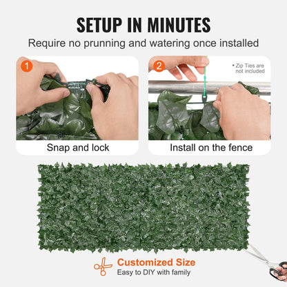 VEVOR Ivy Privacy Fence, 990 x 2490 mm Artificial Green Wall Screen, Greenery Ivy Fence with Mesh Cloth Backing and Strengthened Joint, Faux Hedges Vine Leaf Decoration for Outdoor Garden, Yard - Mekamart Australia