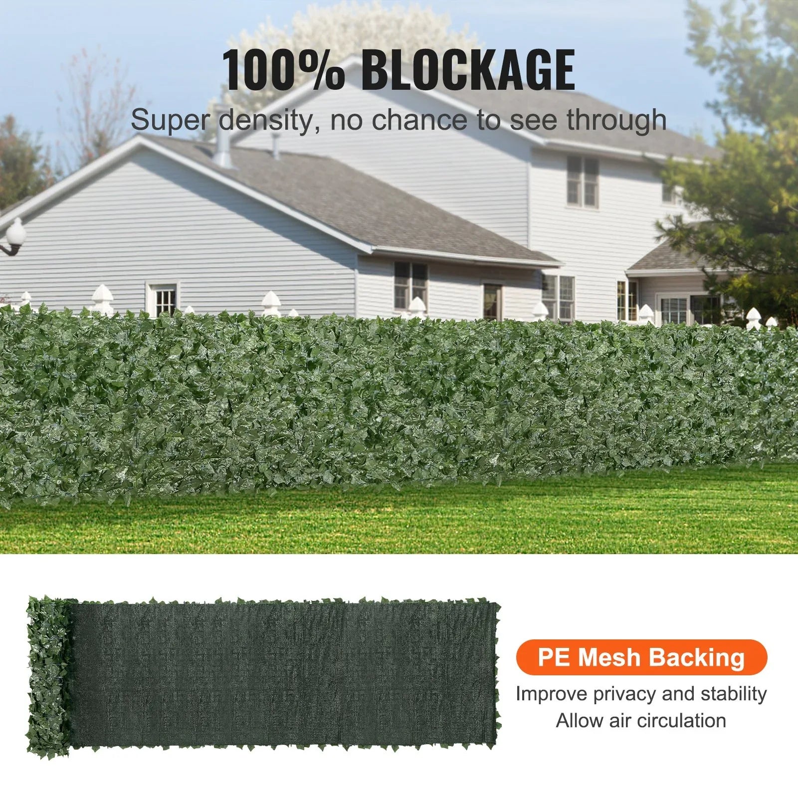 VEVOR Ivy Privacy Fence, 39 x 198in Artificial Green Wall Screen, Greenery Ivy Fence with Mesh Cloth Backing and Strengthened Joint, Faux Hedges Vine Leaf Decoration for Outdoor Garden, Yard, Balcony - Mekamart Australia