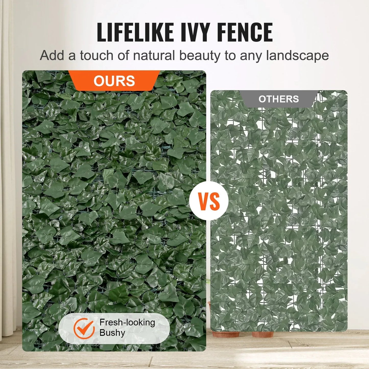 VEVOR Ivy Privacy Fence, 39 x 198in Artificial Green Wall Screen, Greenery Ivy Fence with Mesh Cloth Backing and Strengthened Joint, Faux Hedges Vine Leaf Decoration for Outdoor Garden, Yard, Balcony - Mekamart Australia