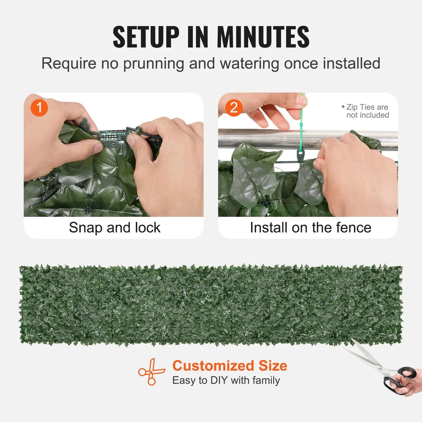 VEVOR Ivy Privacy Fence, 39 x 198in Artificial Green Wall Screen, Greenery Ivy Fence with Mesh Cloth Backing and Strengthened Joint, Faux Hedges Vine Leaf Decoration for Outdoor Garden, Yard, Balcony - Mekamart Australia