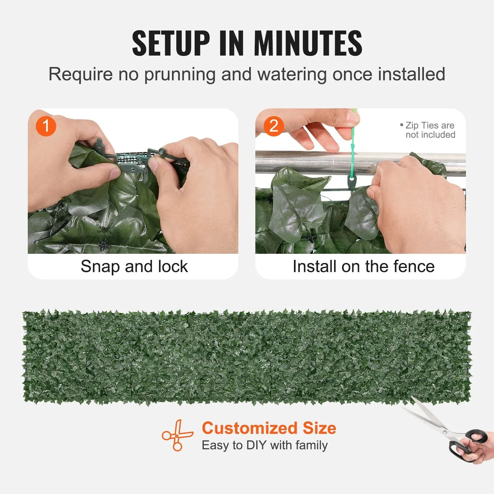VEVOR Ivy Privacy Fence, 39 x 198in Artificial Green Wall Screen, Greenery Ivy Fence with Mesh Cloth Backing and Strengthened Joint, Faux Hedges Vine Leaf Decoration for Outdoor Garden, Yard, Balcony - Mekamart Australia