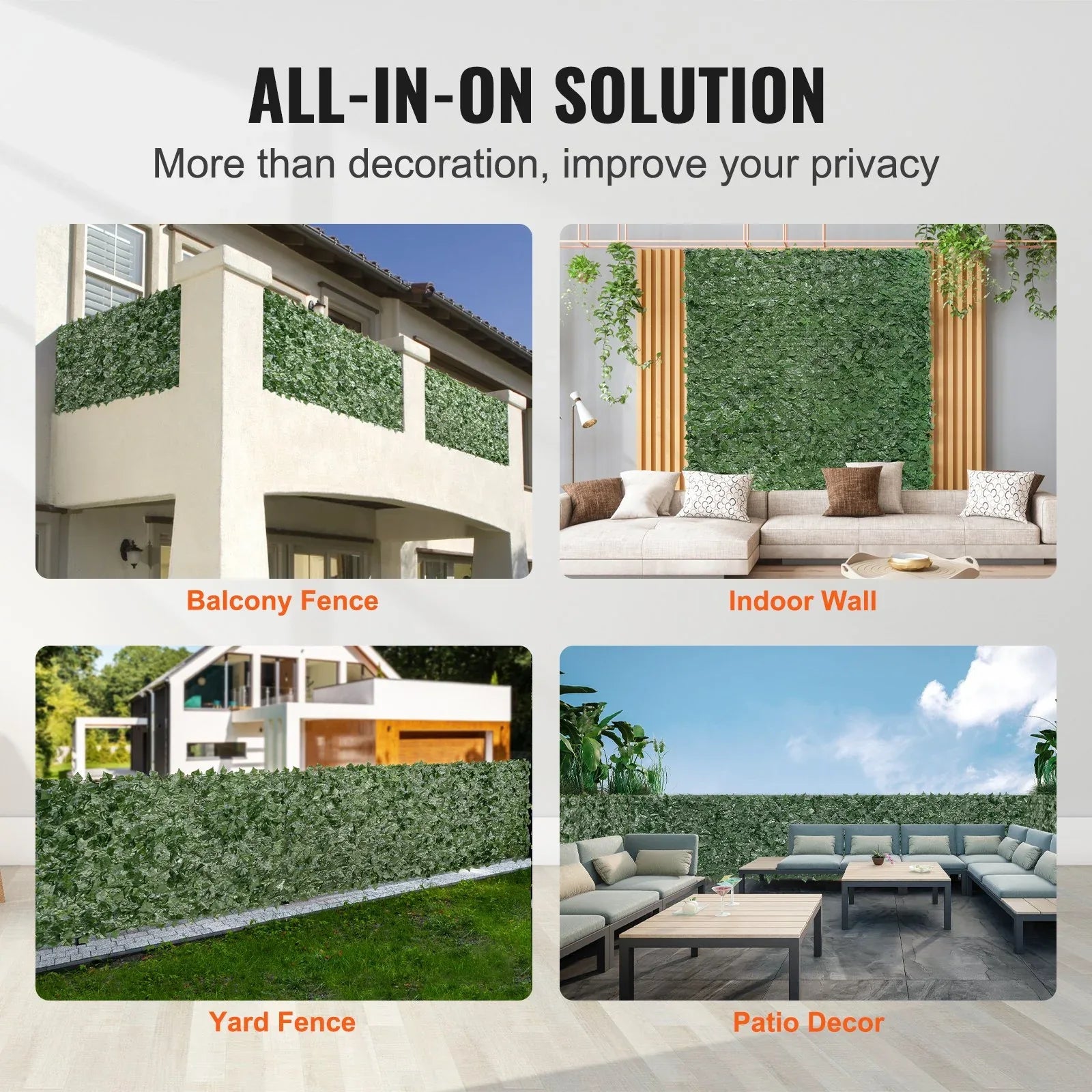 VEVOR Ivy Privacy Fence, 39 x 198in Artificial Green Wall Screen, Greenery Ivy Fence with Mesh Cloth Backing and Strengthened Joint, Faux Hedges Vine Leaf Decoration for Outdoor Garden, Yard, Balcony - Mekamart Australia