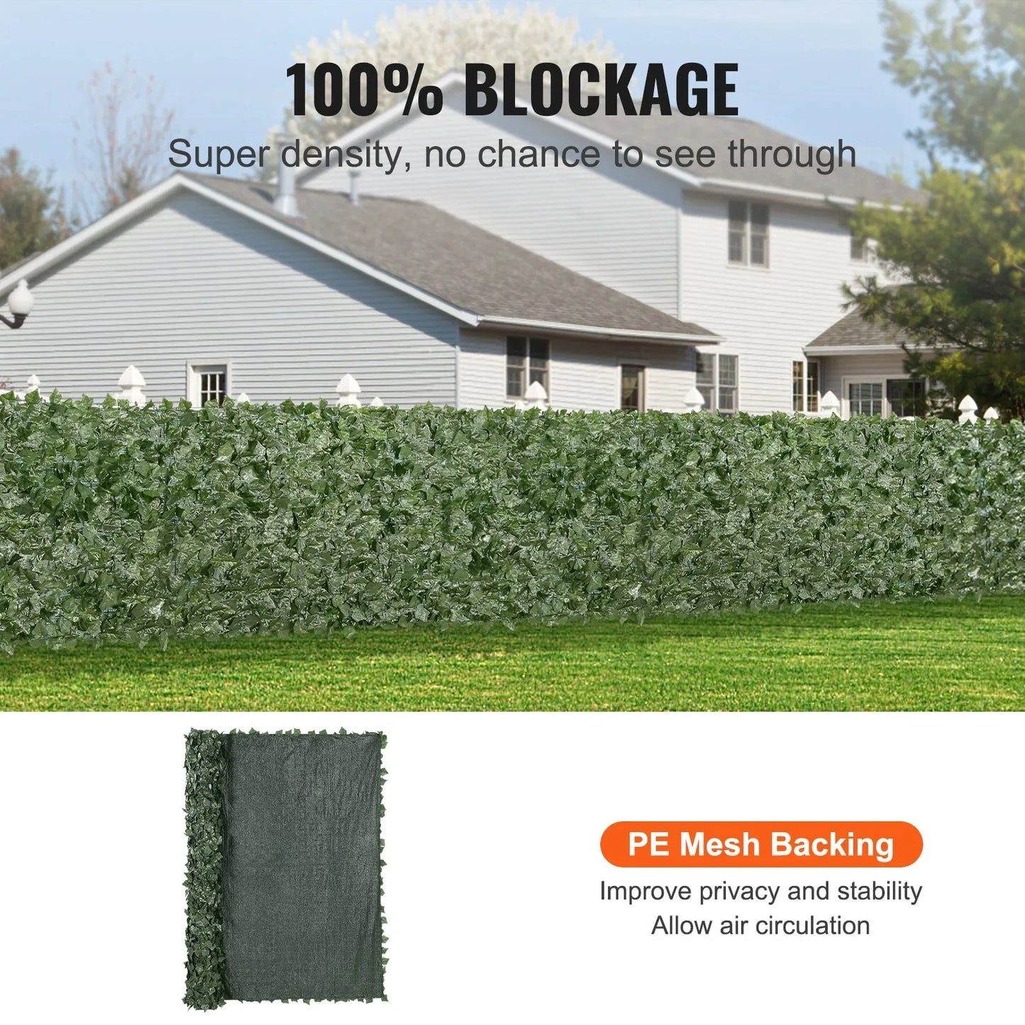 VEVOR Ivy Privacy Fence, 1830 x 2440 mm Artificial Green Wall Screen, Greenery Ivy Fence with Mesh Cloth Backing and Strengthened Joint, Faux Hedges Vine Leaf Decoration for Outdoor Garden, Yard - Mekamart Australia