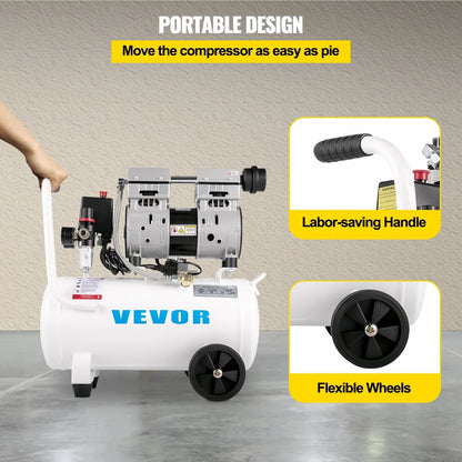 VEVOR Air Compressor 6.6 Gallon, Portable Air Compressor 1 HP, Oil Free Air Compressor Steel Tank 750W, Pancake Air Compressor 115 PSI, Ultra Quiet Compressor for Home Repair, Tire Inflation - Mekamart Australia