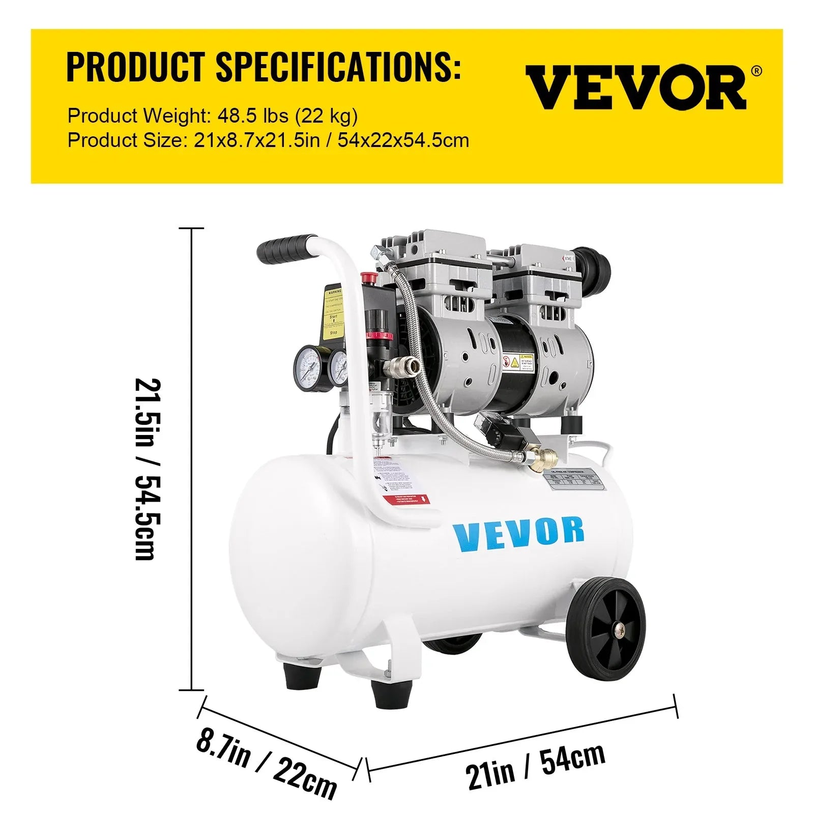VEVOR Air Compressor 6.6 Gallon, Portable Air Compressor 1 HP, Oil Free Air Compressor Steel Tank 750W, Pancake Air Compressor 115 PSI, Ultra Quiet Compressor for Home Repair, Tire Inflation - Mekamart Australia