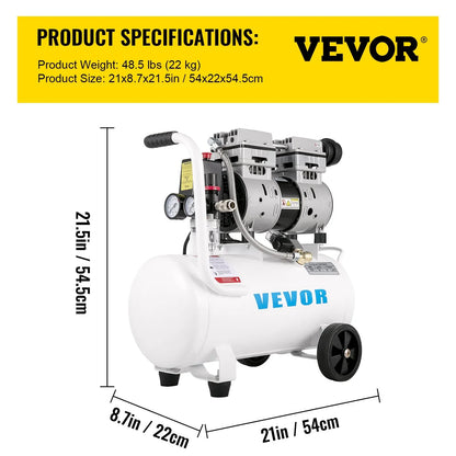 VEVOR Air Compressor 6.6 Gallon, Portable Air Compressor 1 HP, Oil Free Air Compressor Steel Tank 750W, Pancake Air Compressor 115 PSI, Ultra Quiet Compressor for Home Repair, Tire Inflation - Mekamart Australia