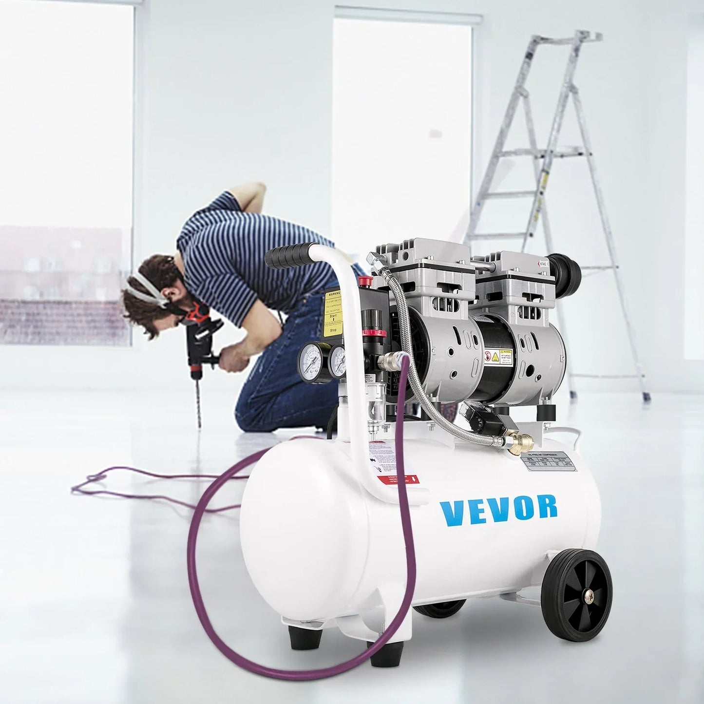 VEVOR Air Compressor 6.6 Gallon, Portable Air Compressor 1 HP, Oil Free Air Compressor Steel Tank 750W, Pancake Air Compressor 115 PSI, Ultra Quiet Compressor for Home Repair, Tire Inflation - Mekamart Australia