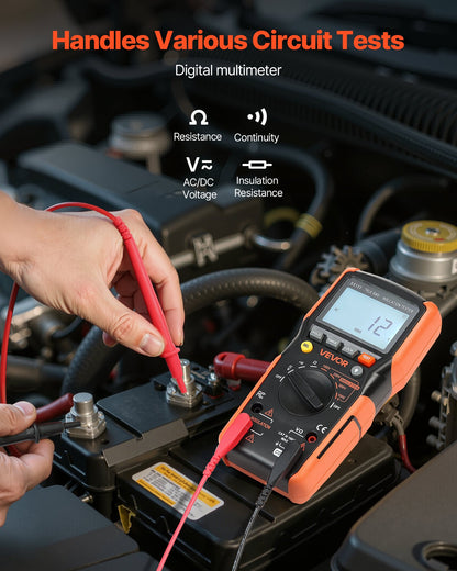 Digital Multimeter, 4000-Count TRMS Voltmeter Ohmmeter, 1000V AC/DC Voltage Tester with Switchable Auto/Manual Range for Voltage, Resistance, and Continuity Measurment