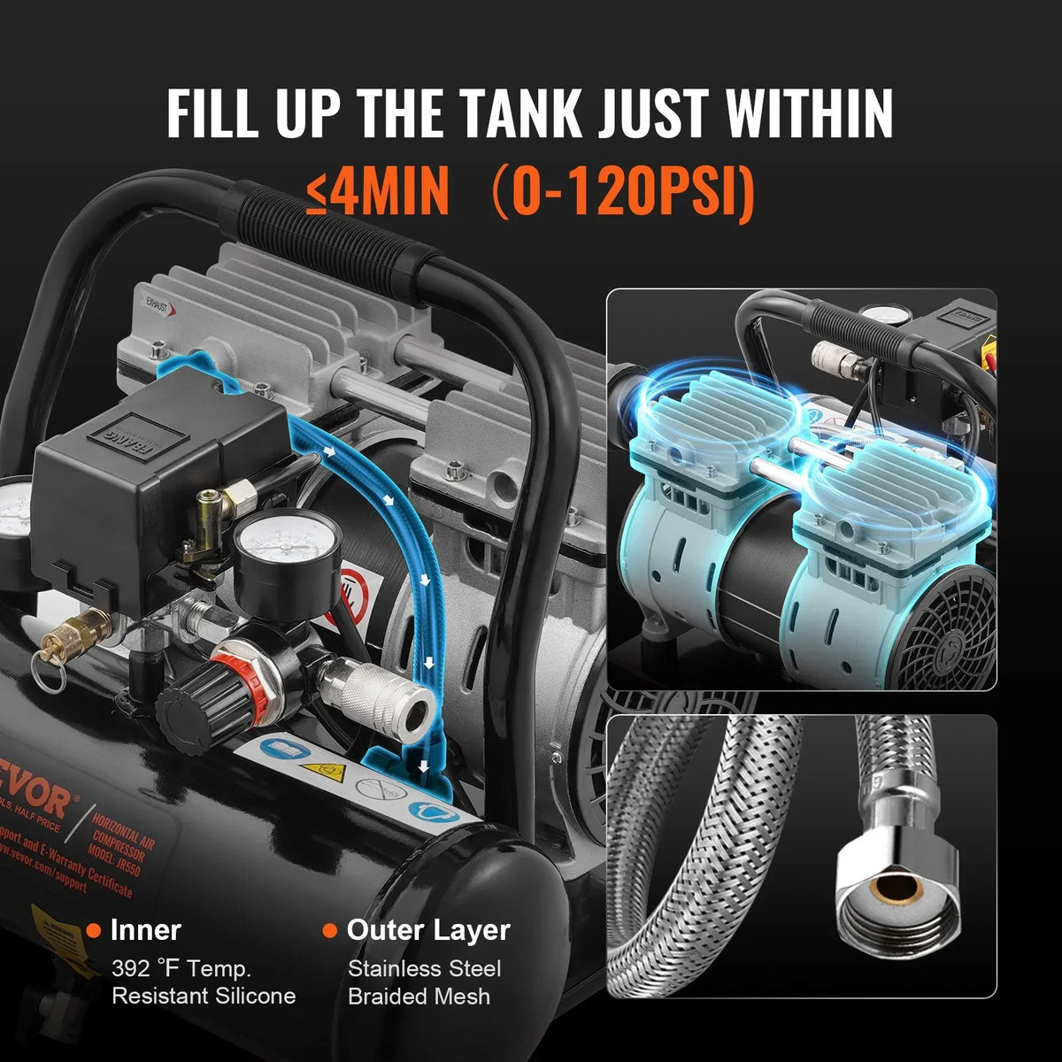 VEVOR Air Compressor Compact Portable Oil Free Compressor 4L 7bar - Mekamart Australia