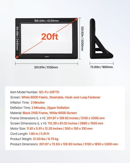 20 ft Inflatable Movie Screen 16:9 600D Movie Projector with Portable Bag