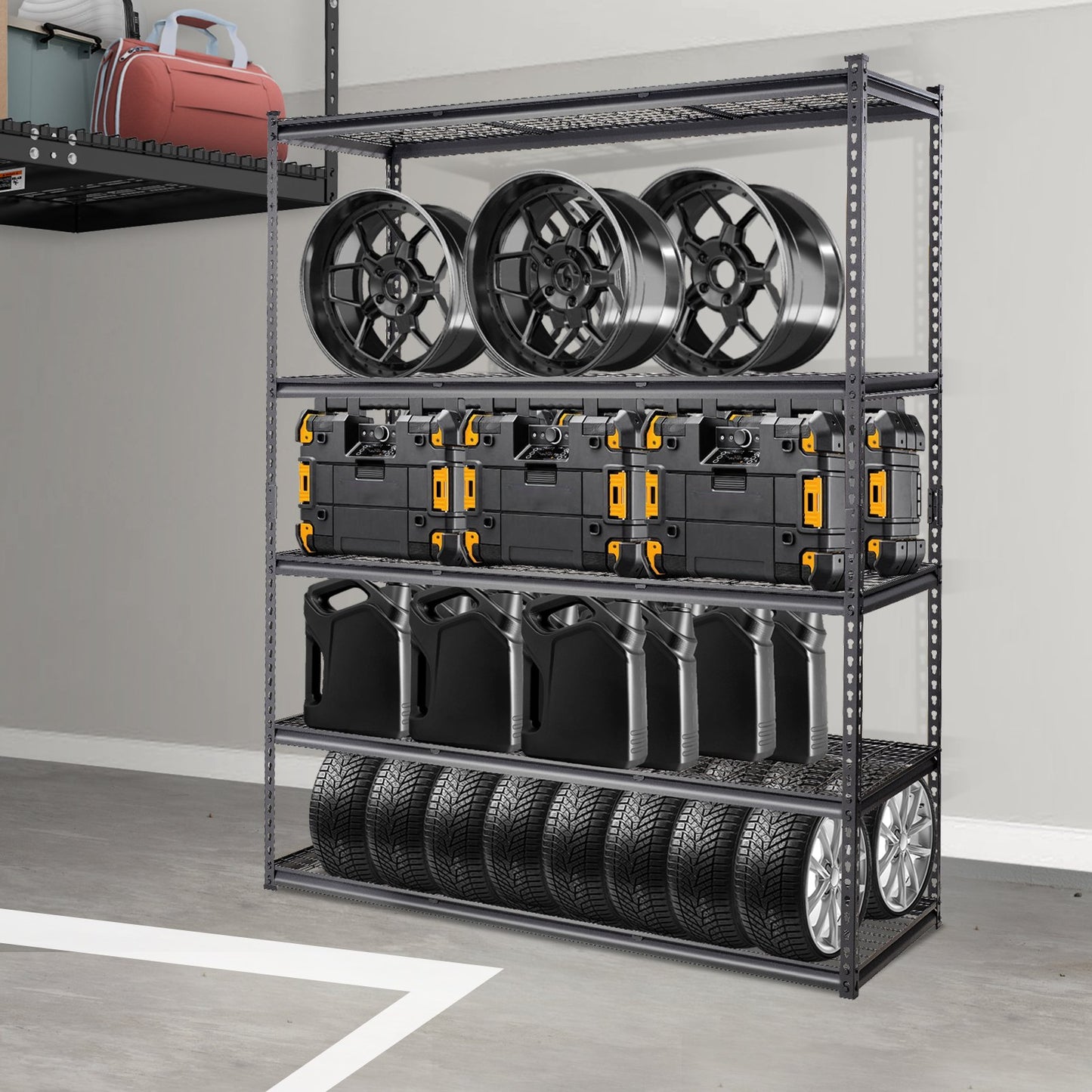 Storage Shelving Unit, 5-Tier Adjustable, 2000 lbs Capacity, Heavy Duty Garage Shelves Metal Organizer Wire Rack, Black, 60" L x 24" W x 78" H for Kitchen Pantry Basement Bathroom Laundry Closet