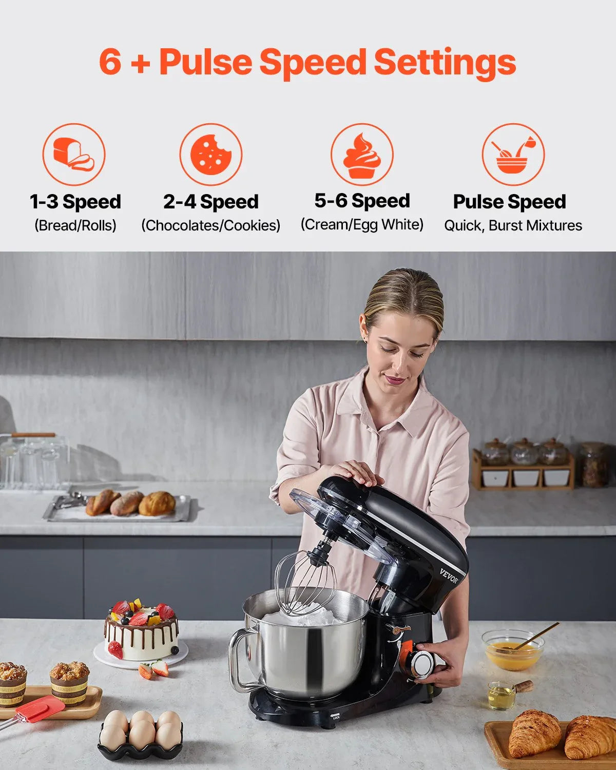 VEVOR Stand Mixer 5.68 L Electric Dough Mixer 1100W 6 + P Speeds Food Beater - Mekamart Australia