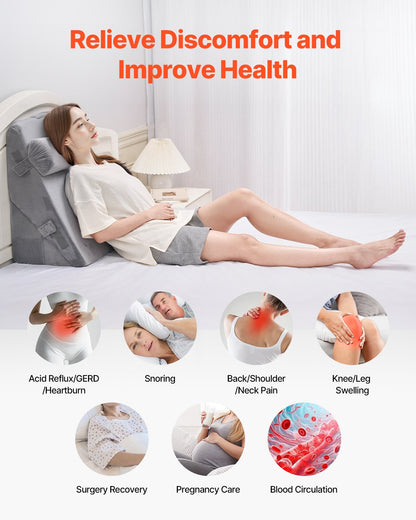 Bed Wedge Pillow for Sleeping, 3 Pcs Adjustable Orthopedic Bed Wedge Set, with Washable Cover & Foam Support, Post Surgery Pillow for Acid Reflux, Back Pain, Snoring Relief & GERD, Dark Grey