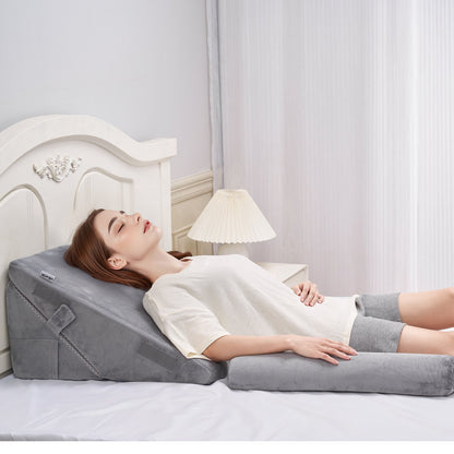 Bed Wedge Pillow for Sleeping, 3 Pcs Adjustable Orthopedic Bed Wedge Set, with Washable Cover & Foam Support, Post Surgery Pillow for Acid Reflux, Back Pain, Snoring Relief & GERD, Dark Grey