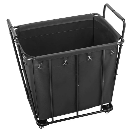 Laundry Cart, Rolling Grocery Utility Cart with Waterproof Liner & Swivel Wheels, 118 KG Large Load Capacity, Heavy Duty Shopping Basket for Laundry, Shopping, Camping, Grocery, Luggage, Black
