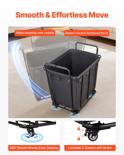 Laundry Cart, Rolling Grocery Utility Cart with Waterproof Liner & Swivel Wheels, 118 KG Large Load Capacity, Heavy Duty Shopping Basket for Laundry, Shopping, Camping, Grocery, Luggage, Black