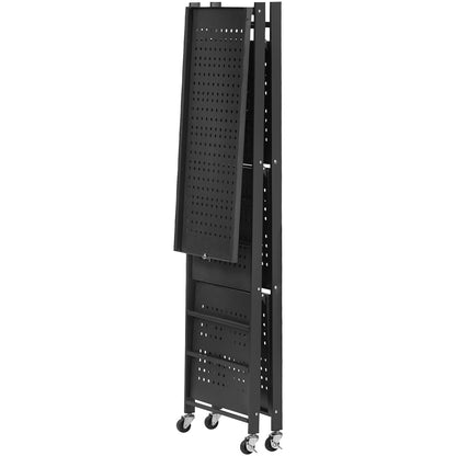 4-Tier Foldable Storage Shelf with Wheels, 66 cm W x 33 cm D x 117 cm H Folding Metal Rack Shelving Unit, No Assembly Organizer Shelf for Garage, Kitchen, Basement, Black
