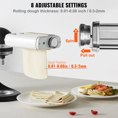 Pasta Attachment for KitchenAid Stand Mixer, 3-IN-1 Stainless Steel Pasta Roller Cutter Set Including Pasta Sheet Roller, Spaghetti and Fettuccine Cutter, 8 Adjustable Thickness Knob Pasta Maker