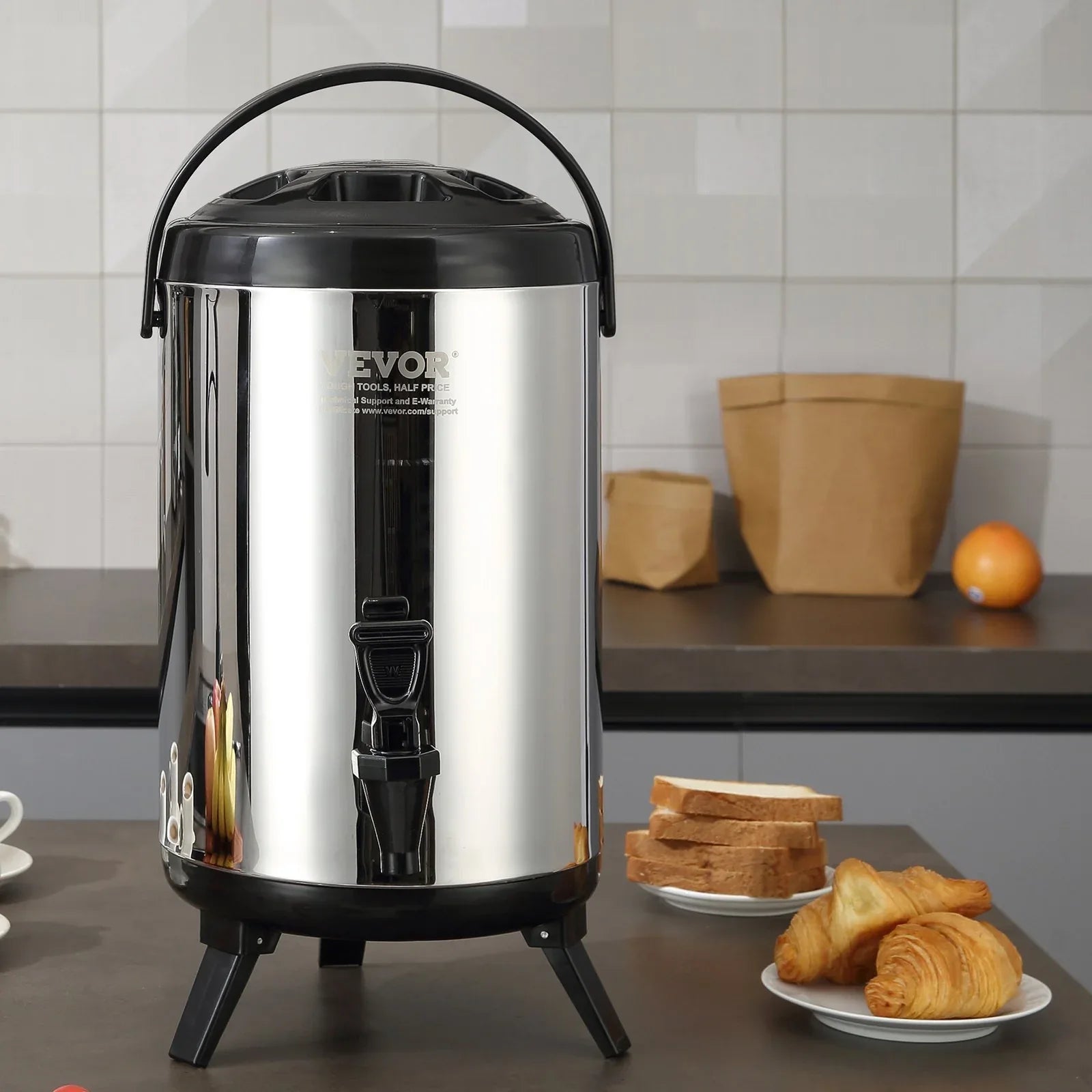 VEVOR Stainless Steel Insulated Beverage Dispenser, 7.6 Liter, Thermal Hot and Cold Drink Server Dispenser with Spigot Handle, Food-grade for Hot Tea Coffee Water Restaurant Drink Shop - Mekamart Australia
