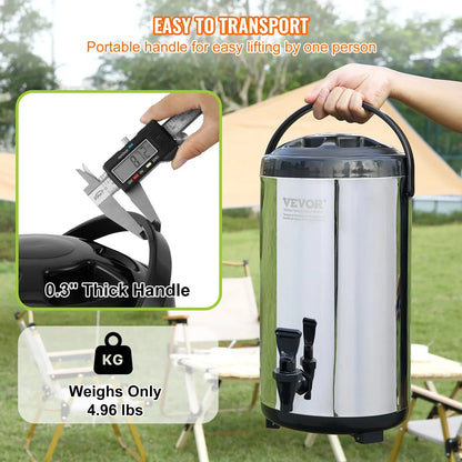 VEVOR Stainless Steel Insulated Beverage Dispenser, 9.2 Liter, Thermal Hot and Cold Drink Server Dispenser with Spigot Handle, Food-grade for Hot Tea Coffee Water Restaurant Drink Shop - Mekamart Australia