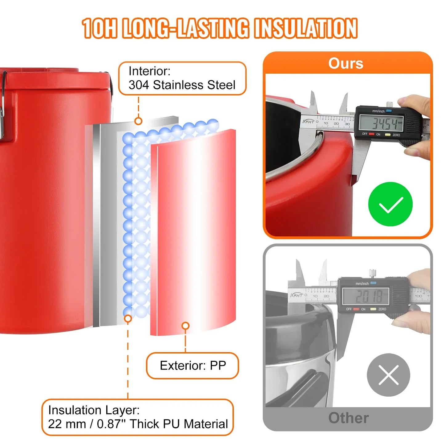VEVOR Stainless Steel Insulated Beverage Dispenser, 17.2 Liter, Thermal Hot and Cold Drink Server Dispenser with Spigot Handle, Food-grade for Hot Tea Coffee Water Restaurant Drink Shop - Mekamart Australia