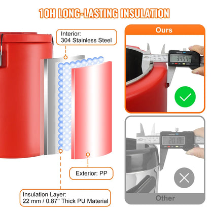 VEVOR Stainless Steel Insulated Beverage Dispenser, 17.2 Liter, Thermal Hot and Cold Drink Server Dispenser with Spigot Handle, Food-grade for Hot Tea Coffee Water Restaurant Drink Shop - Mekamart Australia