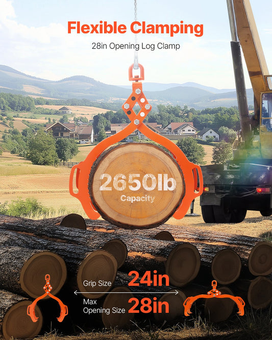 28in Log Lifting Tongs, 4-Claw Log Tongs, Heavy Duty Steel Log Grapple, 2650LBS Lifting Capacity, Swivel Log Graper Timber, Eagle Claw Design, Log Skidding Tongs for Trucks, Tractors, Forklifts