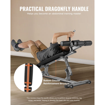 Sit Up Bench, Decline Ab Bench with Reverse Crunch Handle, with 4 Adjustable Height Settings, Heavy Duty Steel, 454 kg Capacity, for Home Gym Workouts, Strength Training, Full Body Muscles