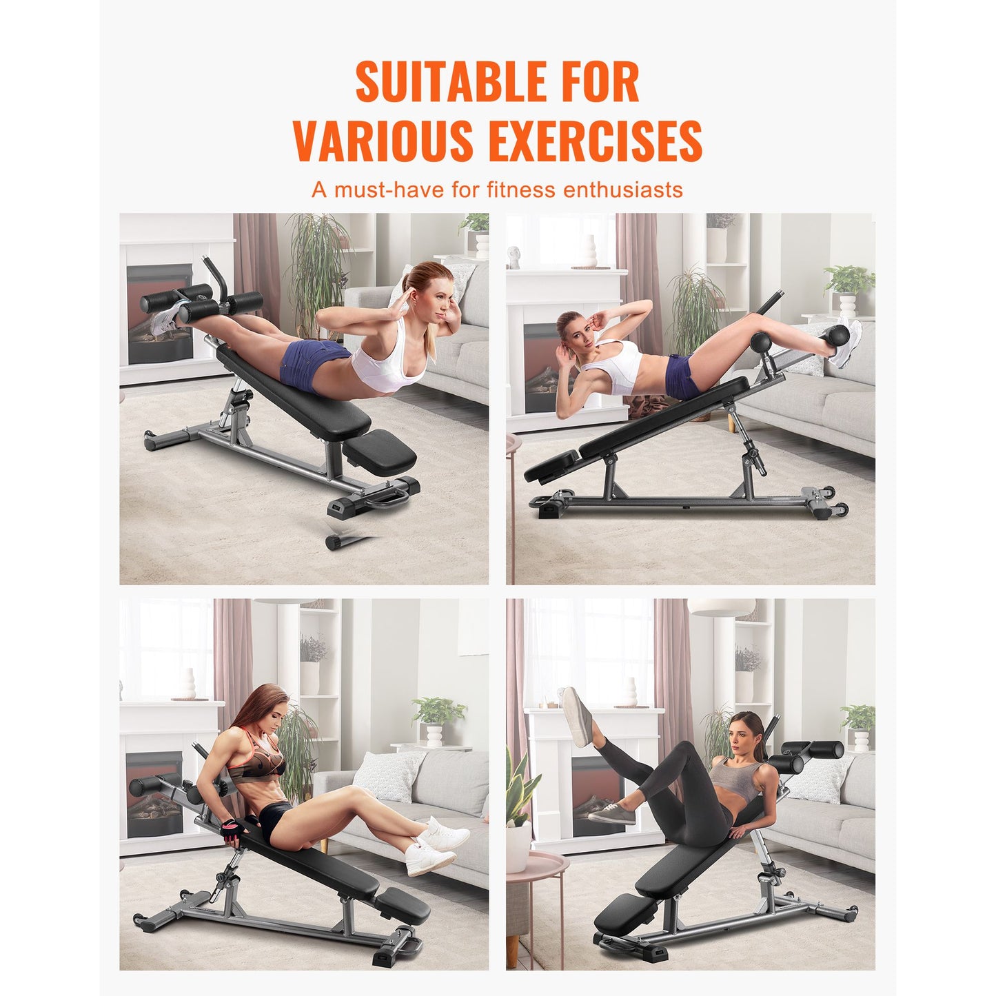 Sit Up Bench, Decline Ab Bench with Reverse Crunch Handle, with 4 Adjustable Height Settings, Heavy Duty Steel, 454 kg Capacity, for Home Gym Workouts, Strength Training, Full Body Muscles